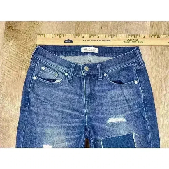 Madewell Jeans Size 25 Slim Boy Jean Patchwork Distressed Denim Mid Rise Stretch - Picture 8 of 10